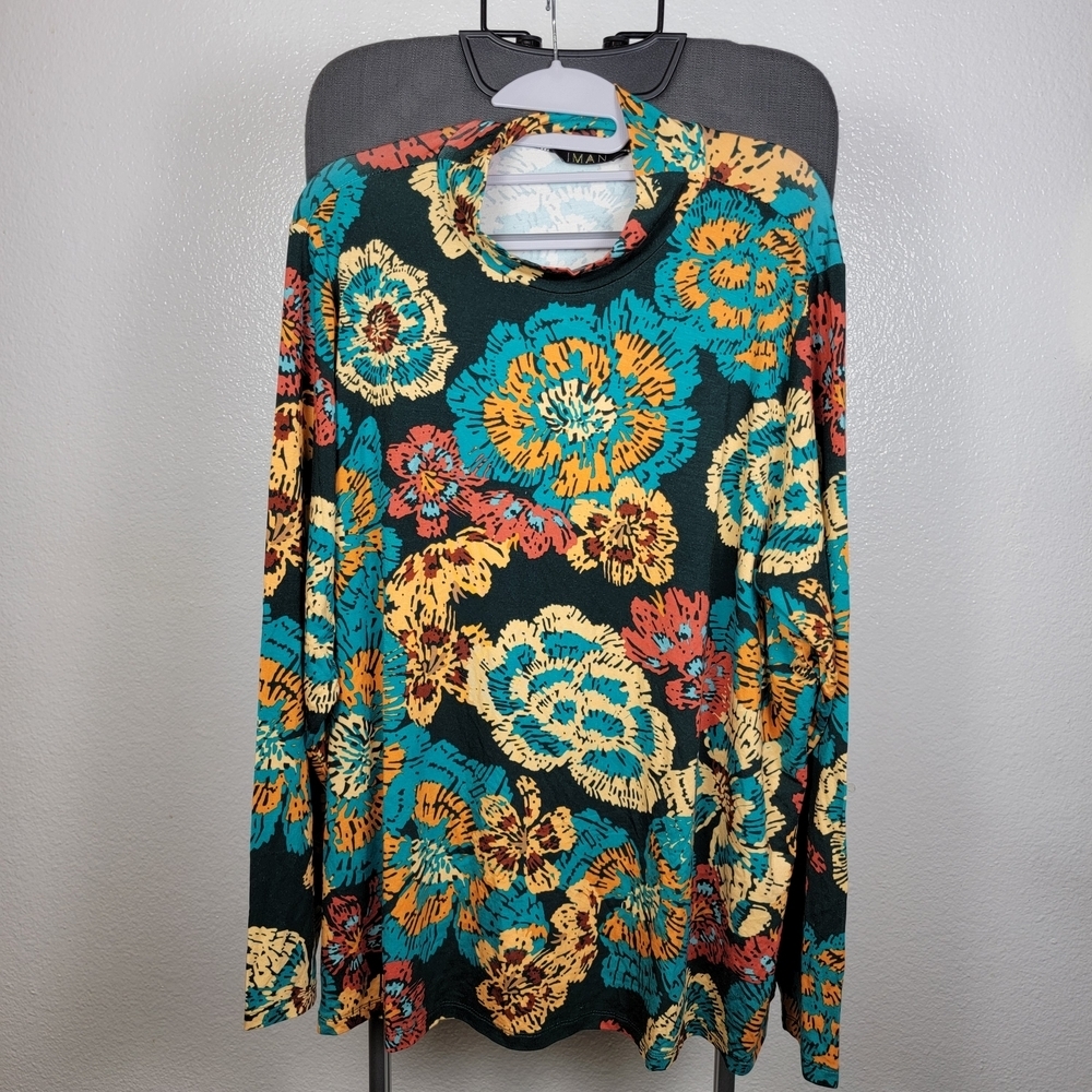 Iman Women's Chic Mockneck Floral Design Long Sleeve Blouse Size‎ 3X
